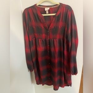 KNOX ROSE Plaid Flannel Long Sleeve Dress! Size XL